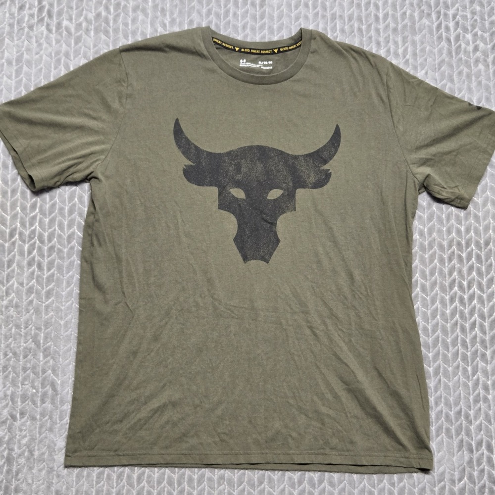 Under Armour Project Rock Mens Small Olive Green Brahma Bull Graphic T-Shirt XL
